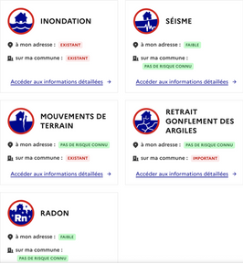 Image présentant une capture d'écran du site internet Géorisques démontrant les risques naturels dans les locaux d'OCTO Technology, situé au 34 avenue de l'Opéra, 75002, Paris