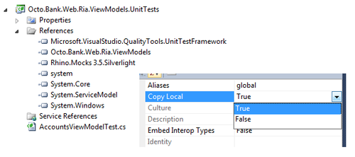 Unit test project local copy of DLLs