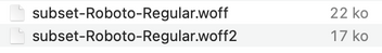 Comparaison de taille des fonts avec le subset latin:
.woff pèse 22 kilo octet contre 93 kilo octet sans subset, .woff2 pèse 17 kilo octet contre 66 kilo octet sans subset