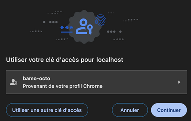 Mire de sélection de la passkey dans Google Chrome