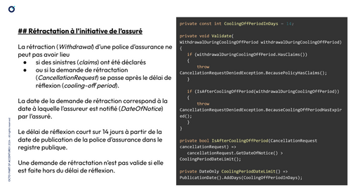 De la documentation (à gauche) qui porte sur des règles de gestion
modélisées dans du code (à droite), code qui pourrait se suffire à lui-même