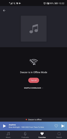 Screenshot du mode offline de l'application Deezer