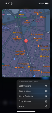 Screenshot de l'application maps sur iphone