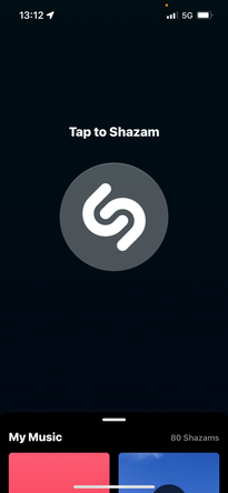 Screenshot de la homepage de l'application Shazam