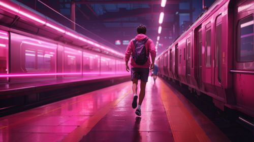 Image photoréaliste d'un homme courant sur le quai d'un métro